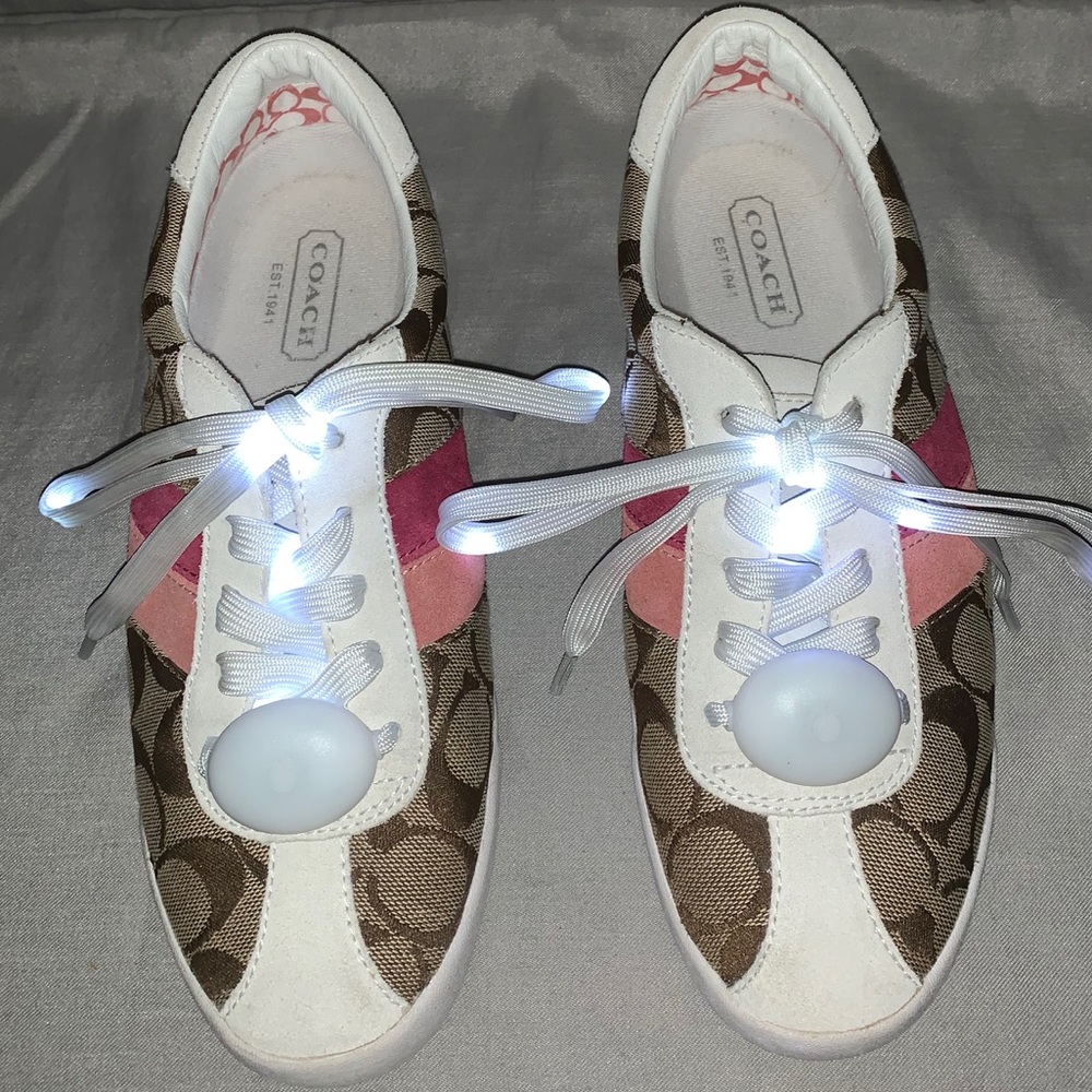 SOLD! Coach Roseali Pink Sig Stripe Shoes 7.5M